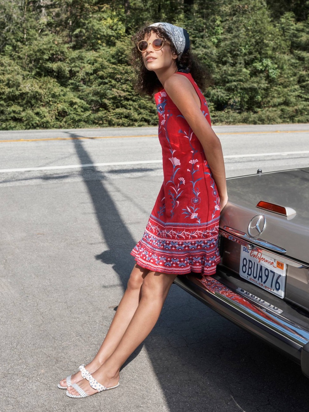 ANTHROPOLOGIE AKEMI + KIN Lila Red Floral Embroidered Shift Boho Lined Dress